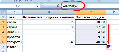 Подсчет процентов в табличном редакторе