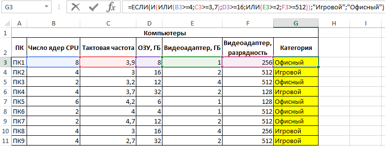 Ложь истина в экселе