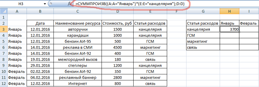 К какому типу относится функция summ в excel сдо