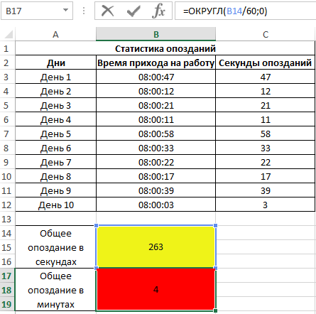 целое значение минут опозданий.