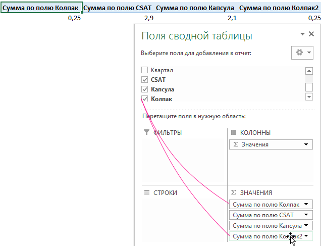 настройка отображения полей.