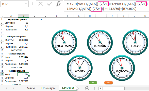 Биржевые часы в Excel.