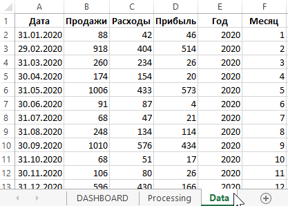 лист Data.