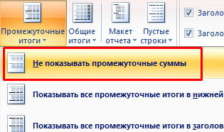 Не показывать промежуточные суммы.